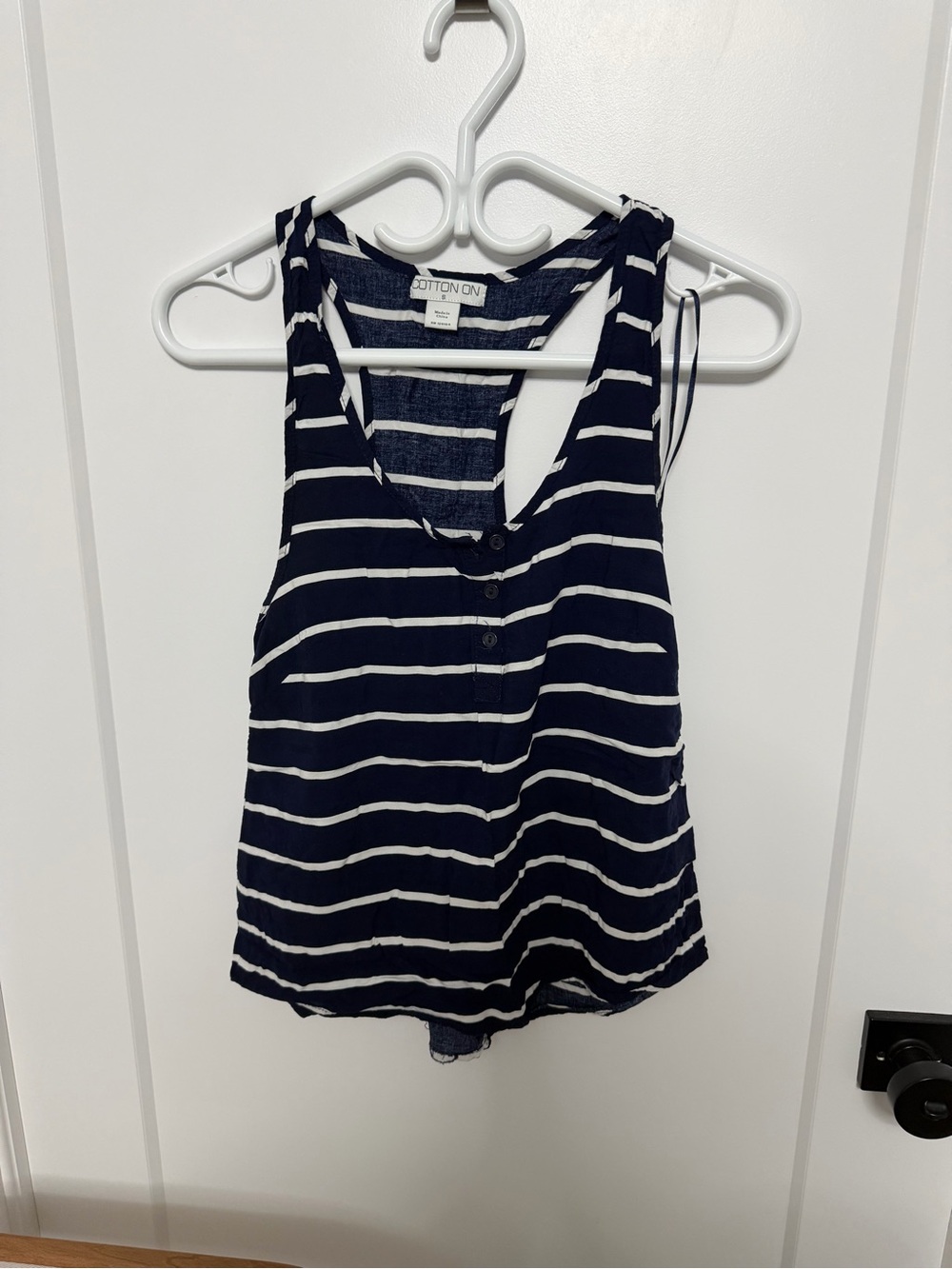 Cotton On Navy and White Striped Button-Front Tank